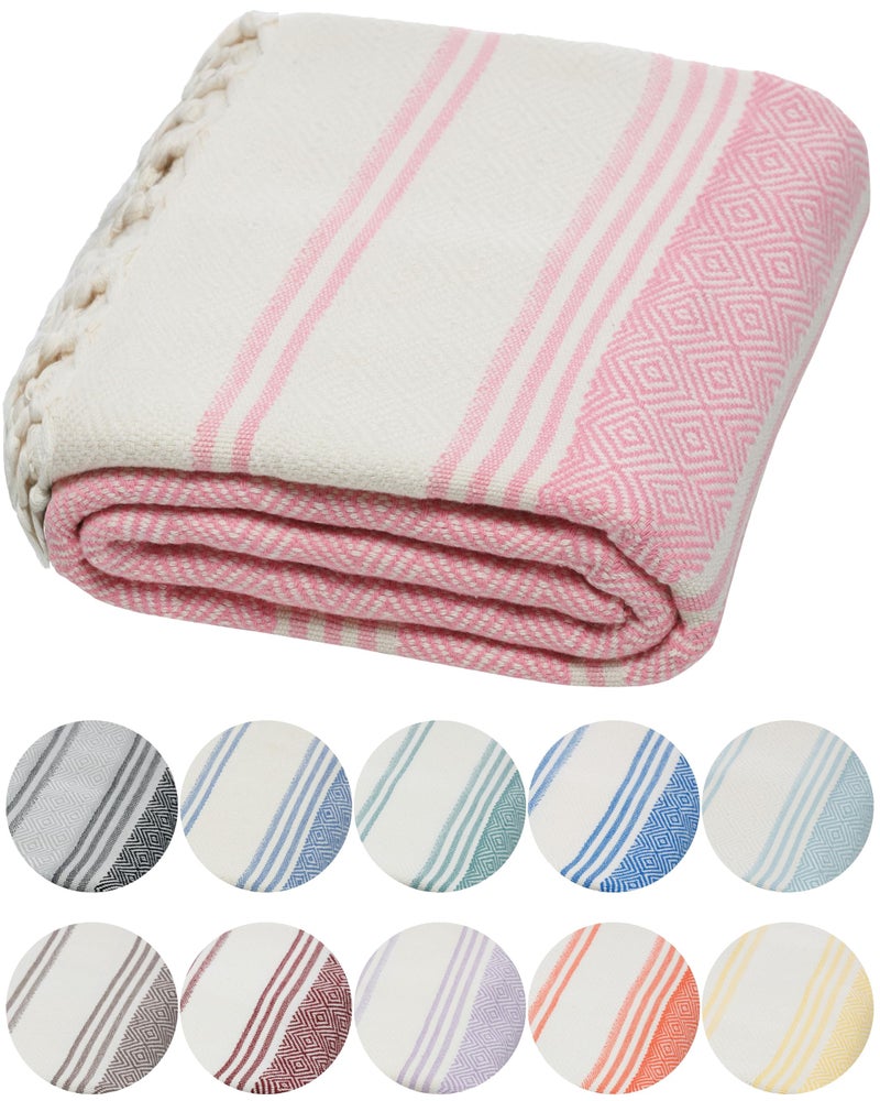 DEMMEX Organic Diamond Turkish Bath & Beach Towel | 100% Oeko-TEX Certified Turkish Cotton, Ultra-Soft, Quick-Dry, Lightweight, Oversized Luxury Peshtemal Towel, Prewashed, 71"x36", Blush Pink - Image 1